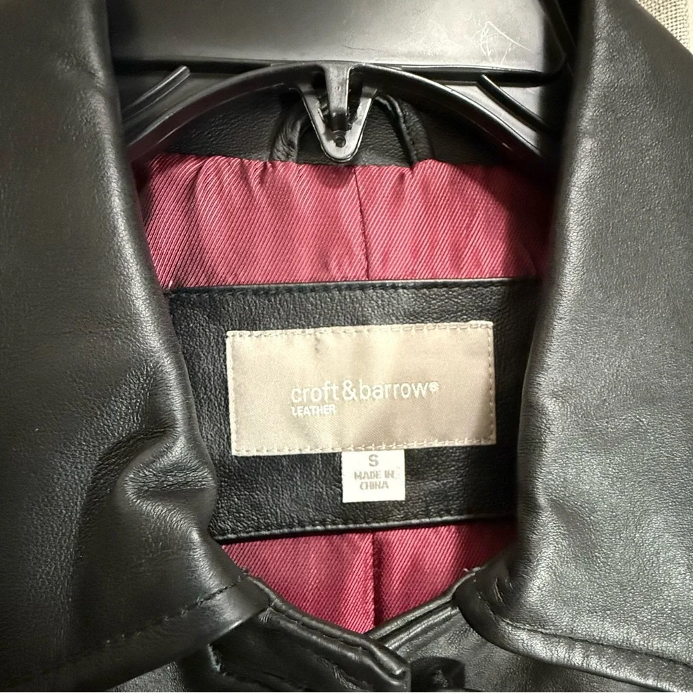 Croft & Barrow Black Leather Jacket 4-Button Classic Coat Women's Size Small - Picture 4 of 7